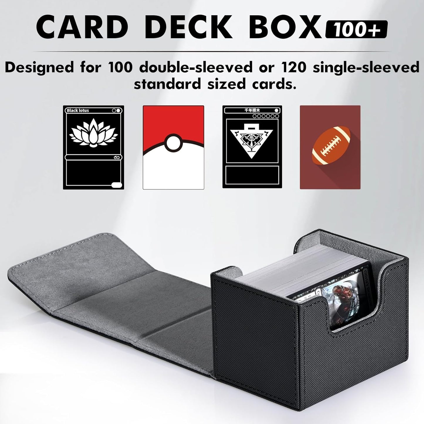 PU Leather Magnetic Deck Box – Fits 100+ Sleeved Cards – Secure Storage for Trading Card Games (MTG, Pokémon, Yu-Gi-Oh)