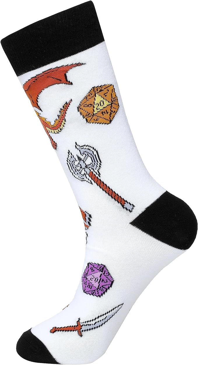 2 Pairs of Dungeons and Dragons DND Crew Socks Black and White US Size 8 - 12 (EU 41-45)