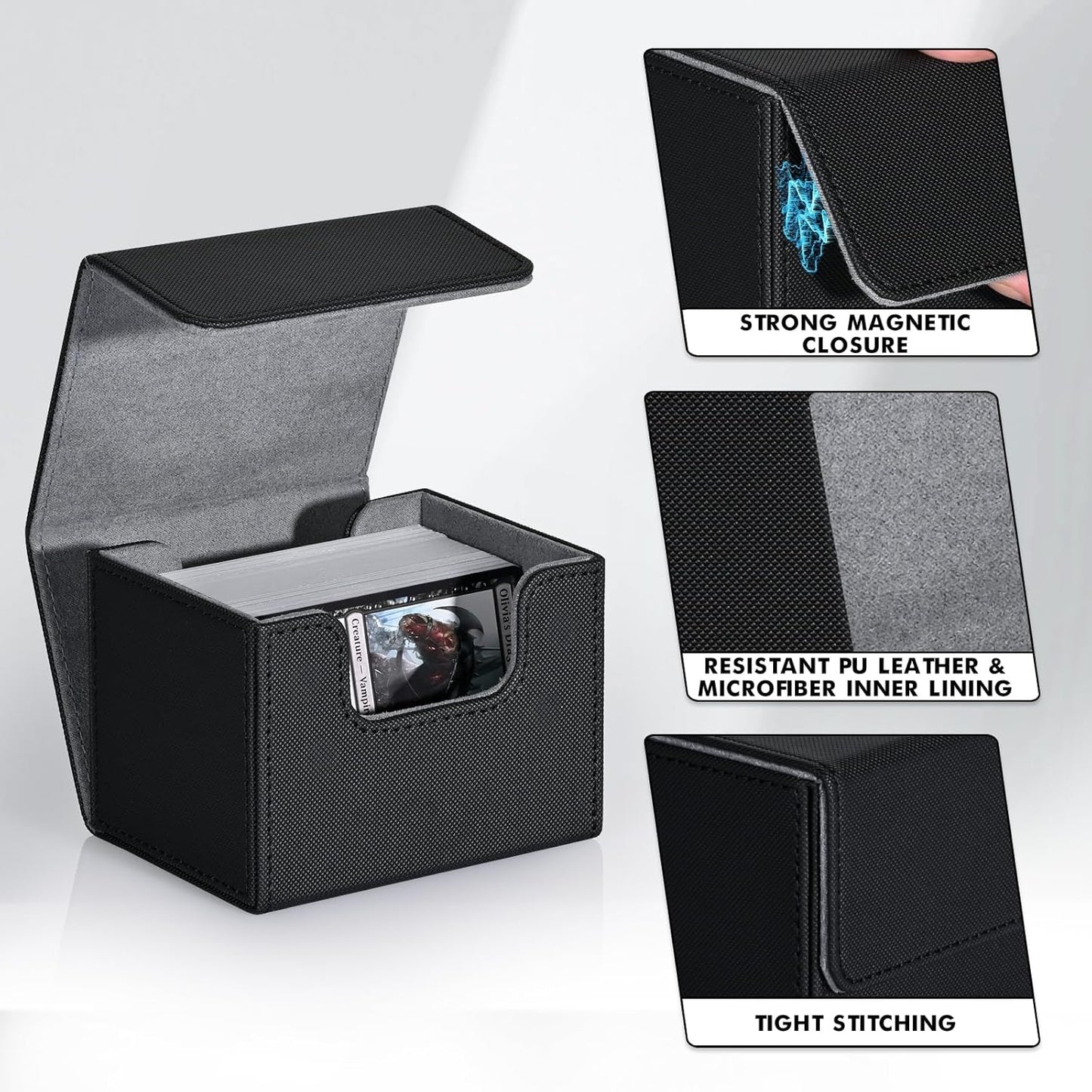 PU Leather Magnetic Deck Box – Fits 100+ Sleeved Cards – Secure Storage for Trading Card Games (MTG, Pokémon, Yu-Gi-Oh)
