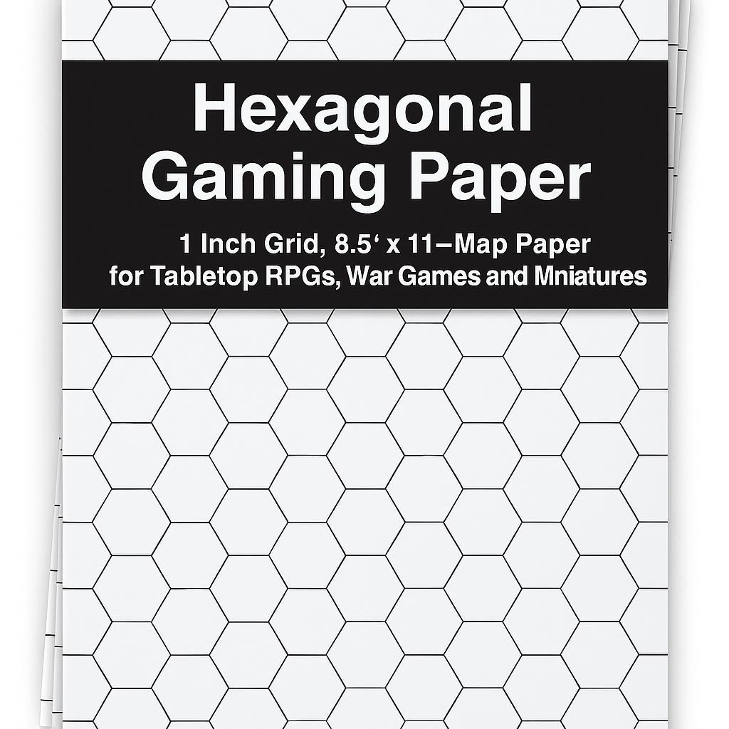 Hexagonal Gaming Paper – 1 Inch Grid, 8.5 x 11 Inch – Map Paper for Tabletop RPGs, War Games and Miniature Battles/ 100 Pages