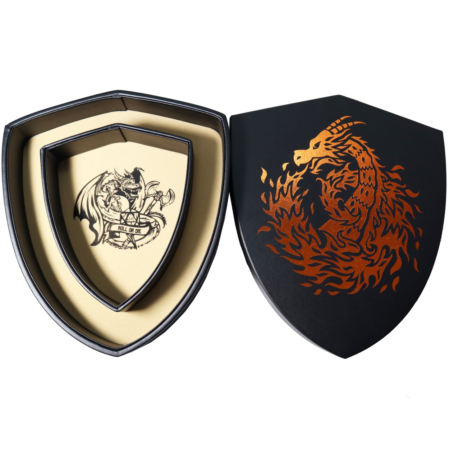 Shield Dice Tray Chromatic Fire Dragon with Lid and Dice Staging Area