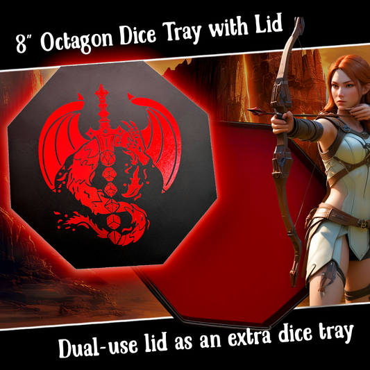Red Dragon Dice Sword Dice Tray – 9" Octagon with Lid & Staging Area – Holds 5 Dice Sets for D&D, Pathfinder, and RPGs