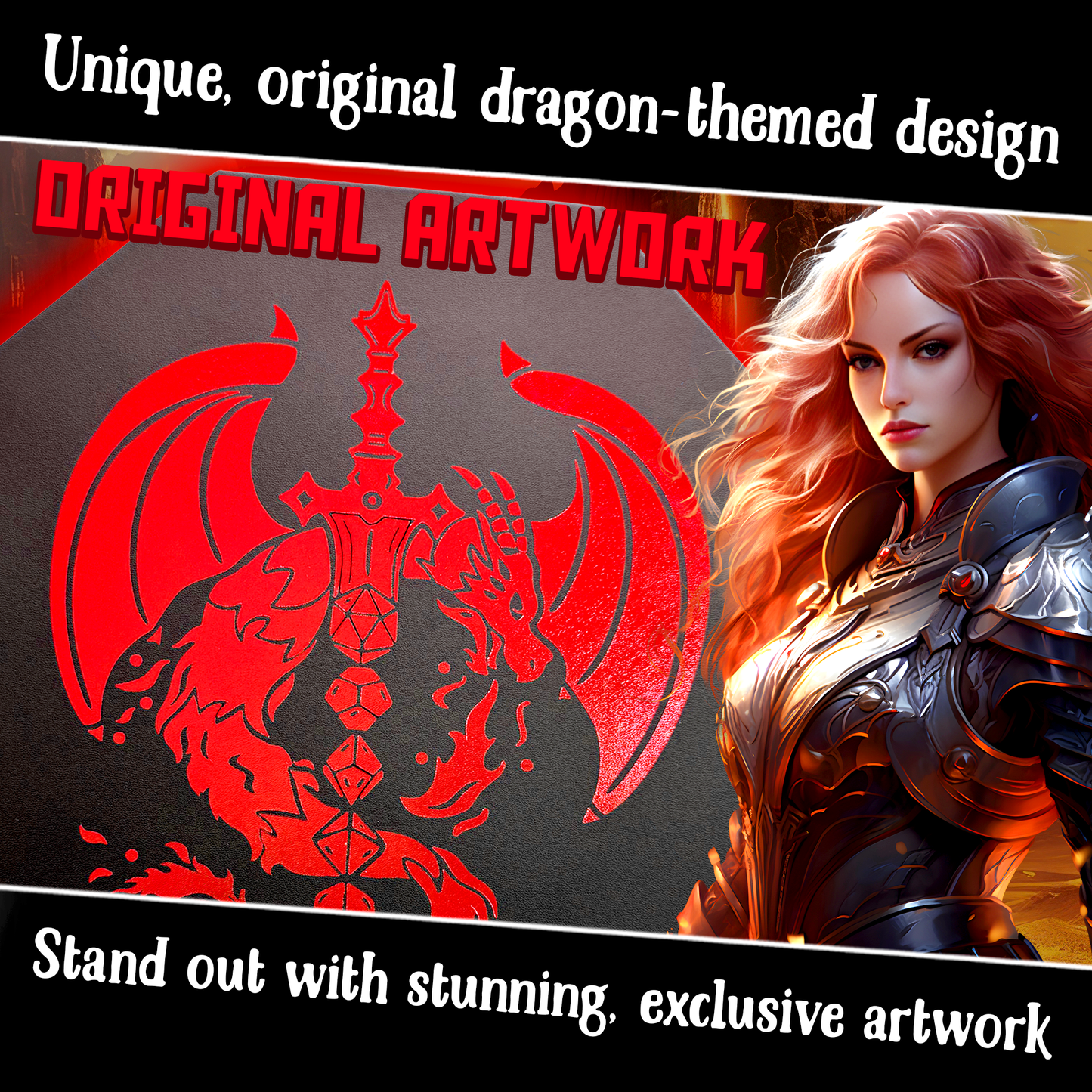 Red Dragon Dice Sword Dice Tray – 9" Octagon with Lid & Staging Area – Holds 5 Dice Sets for D&D, Pathfinder, and RPGs