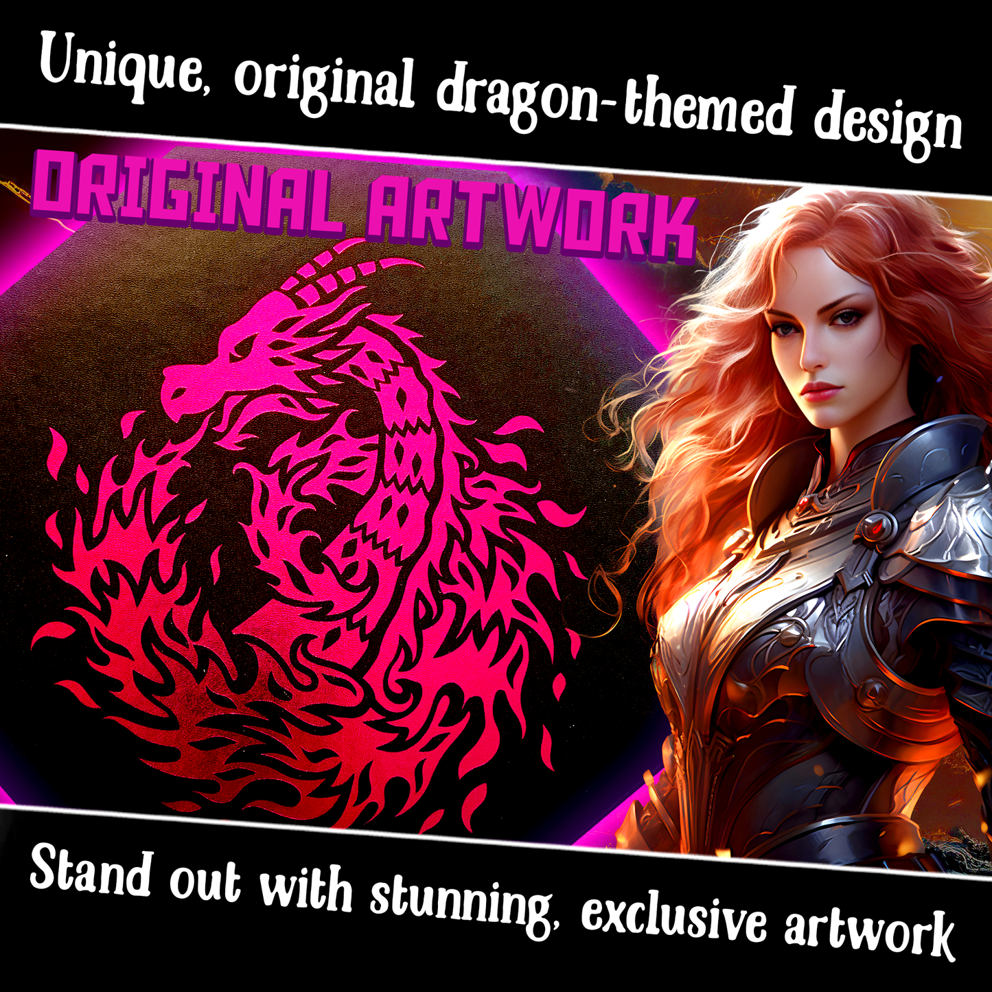 Pink Fire Dragon - Dice Tray - 9" Octagon with Lid and Dice Staging Area