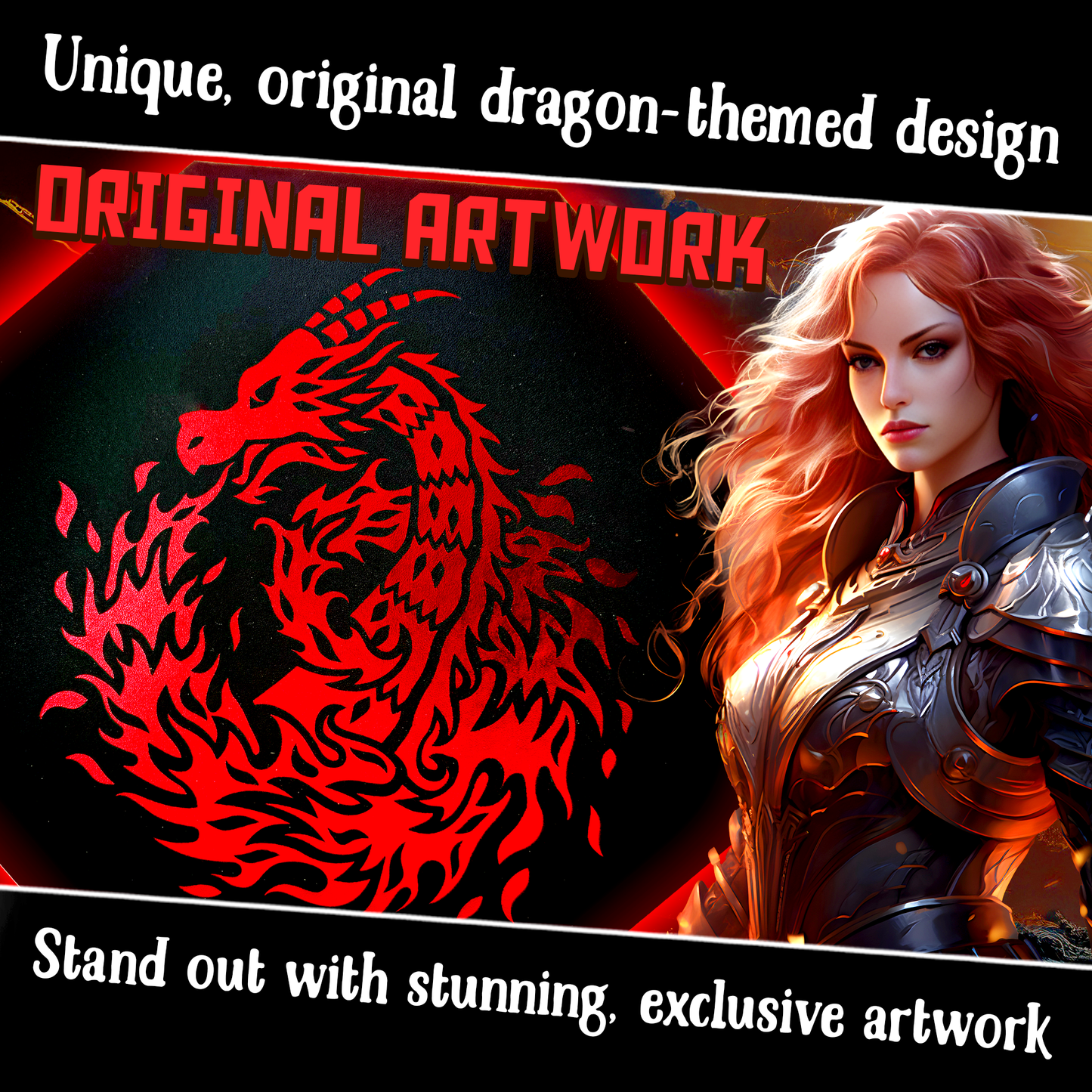 RED Fire Dragon Wizard - Dice Tray - 9"/23CM Octagon with Lid and Dice Staging Area