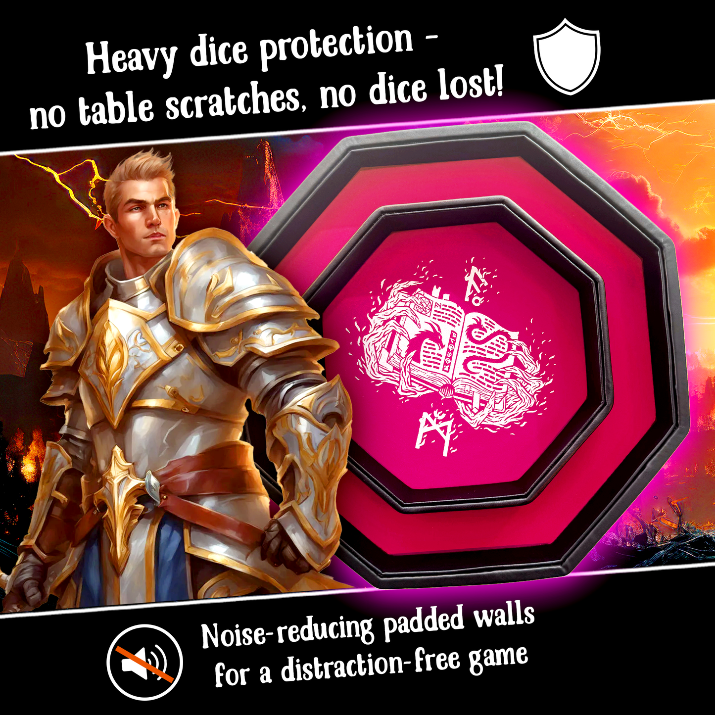 Pink Fire Dragon - Dice Tray - 9" Octagon with Lid and Dice Staging Area