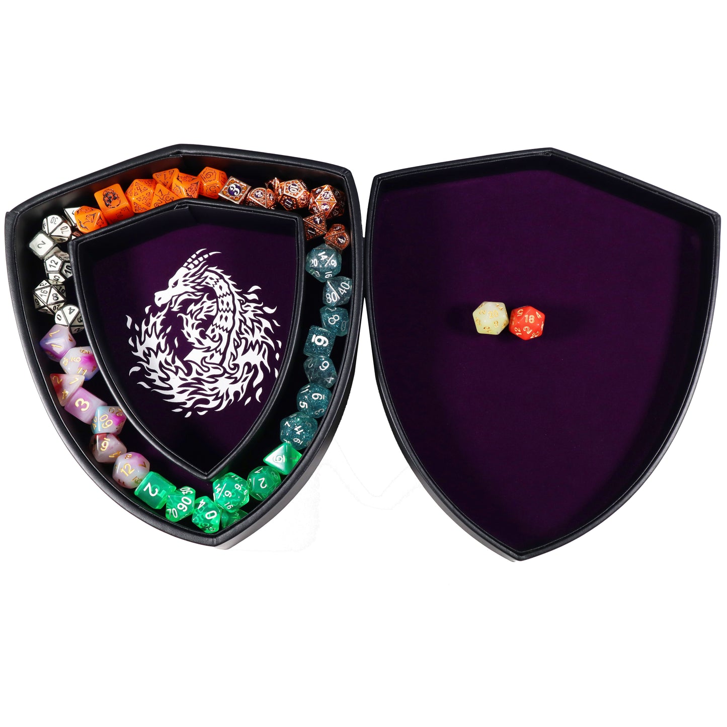 Shield Dice Tray Purple Fire Dragon with Lid and Dice Staging Area
