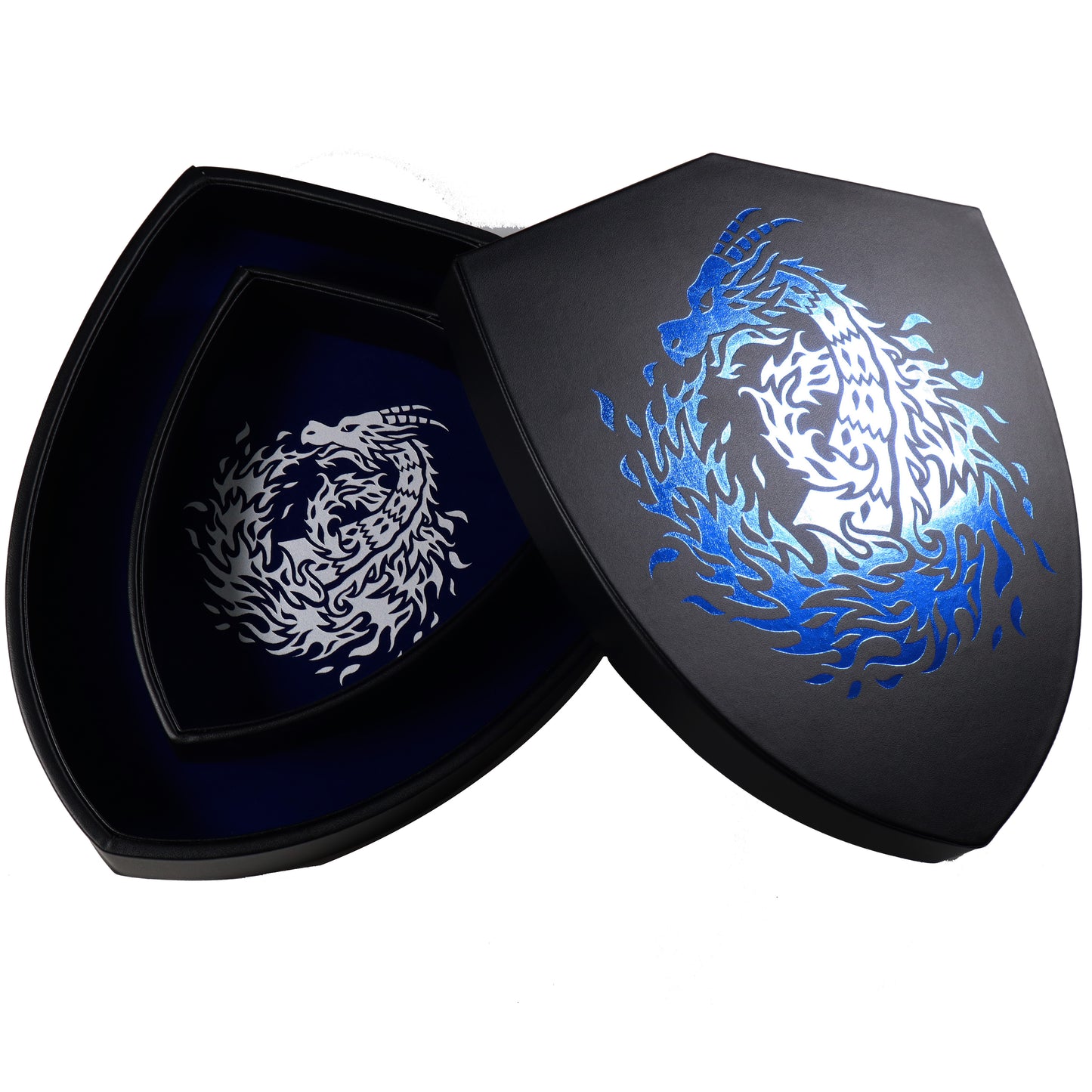 Shield Dice Tray Blue Fire Dragon with Lid and Dice Staging Area