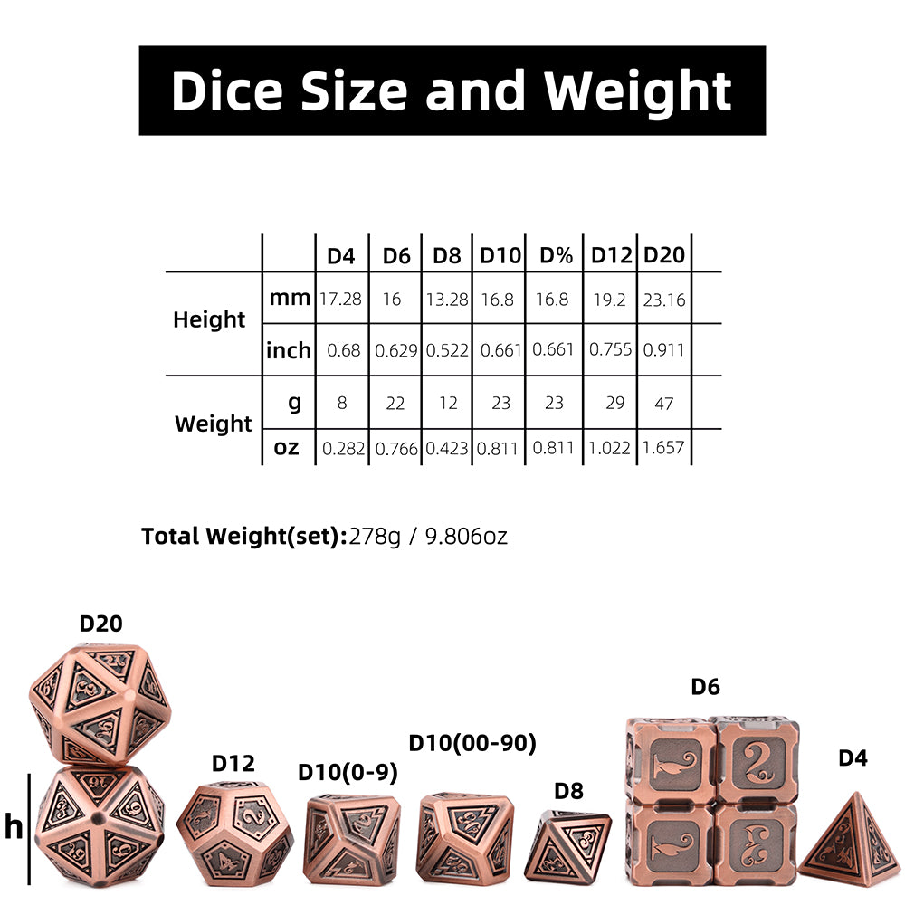 Fire Dragon Copper Color Metal Dice 11 Dice Set