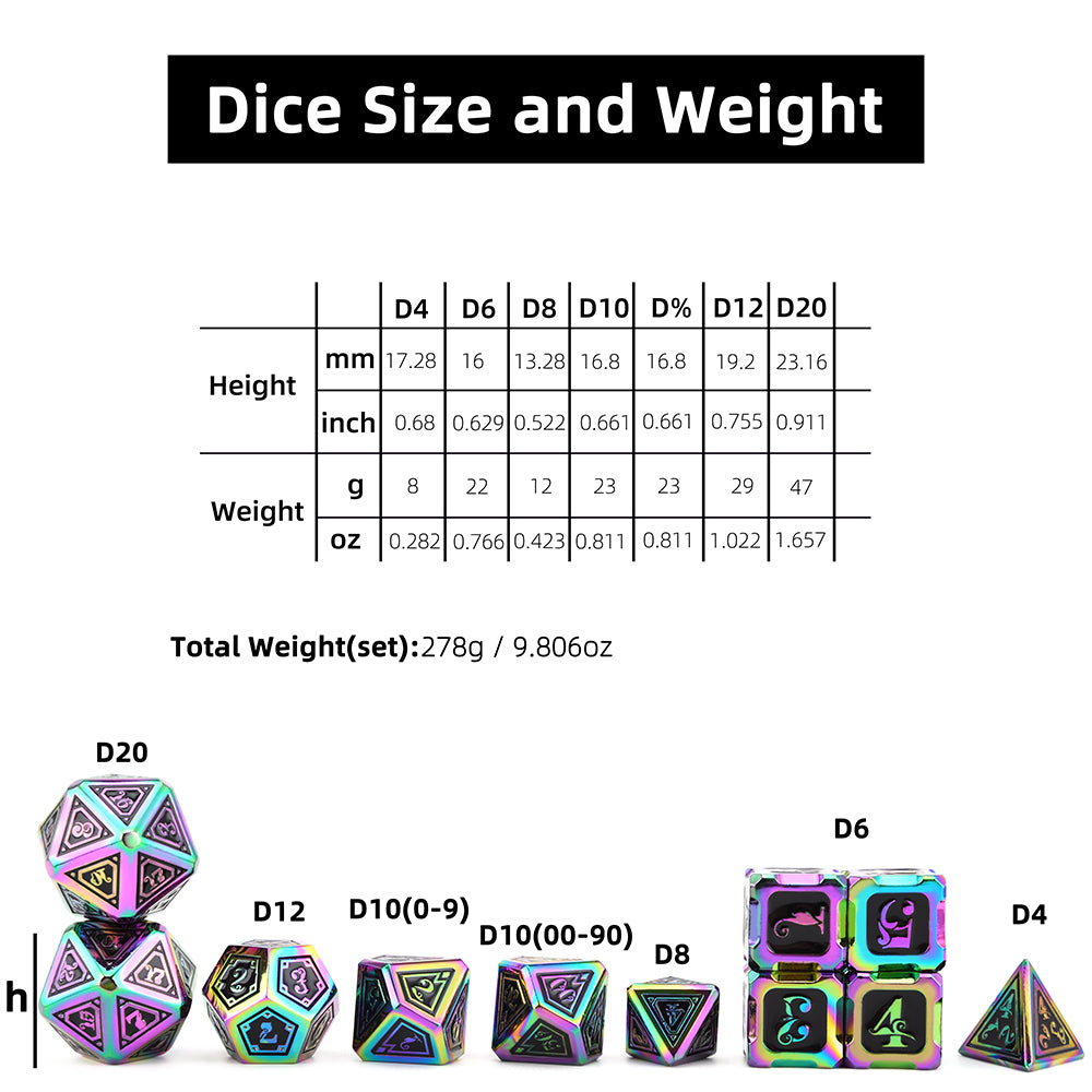 Cthulhu Rainbow Color Metal Dice 11 Dice Set