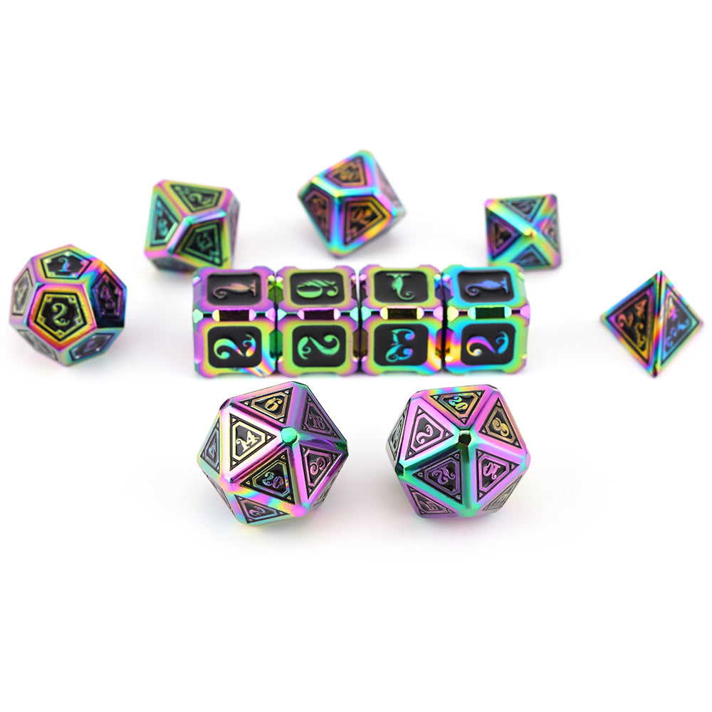 Cthulhu Rainbow Color Metal Dice 11 Dice Set