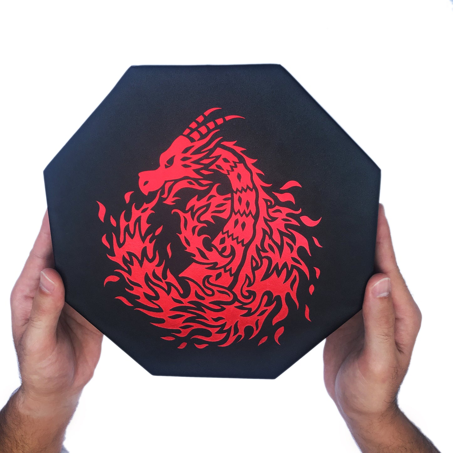 RED Fire Dragon - Dice Tray - 9"/23CM Octagon with Lid and Dice Staging Area