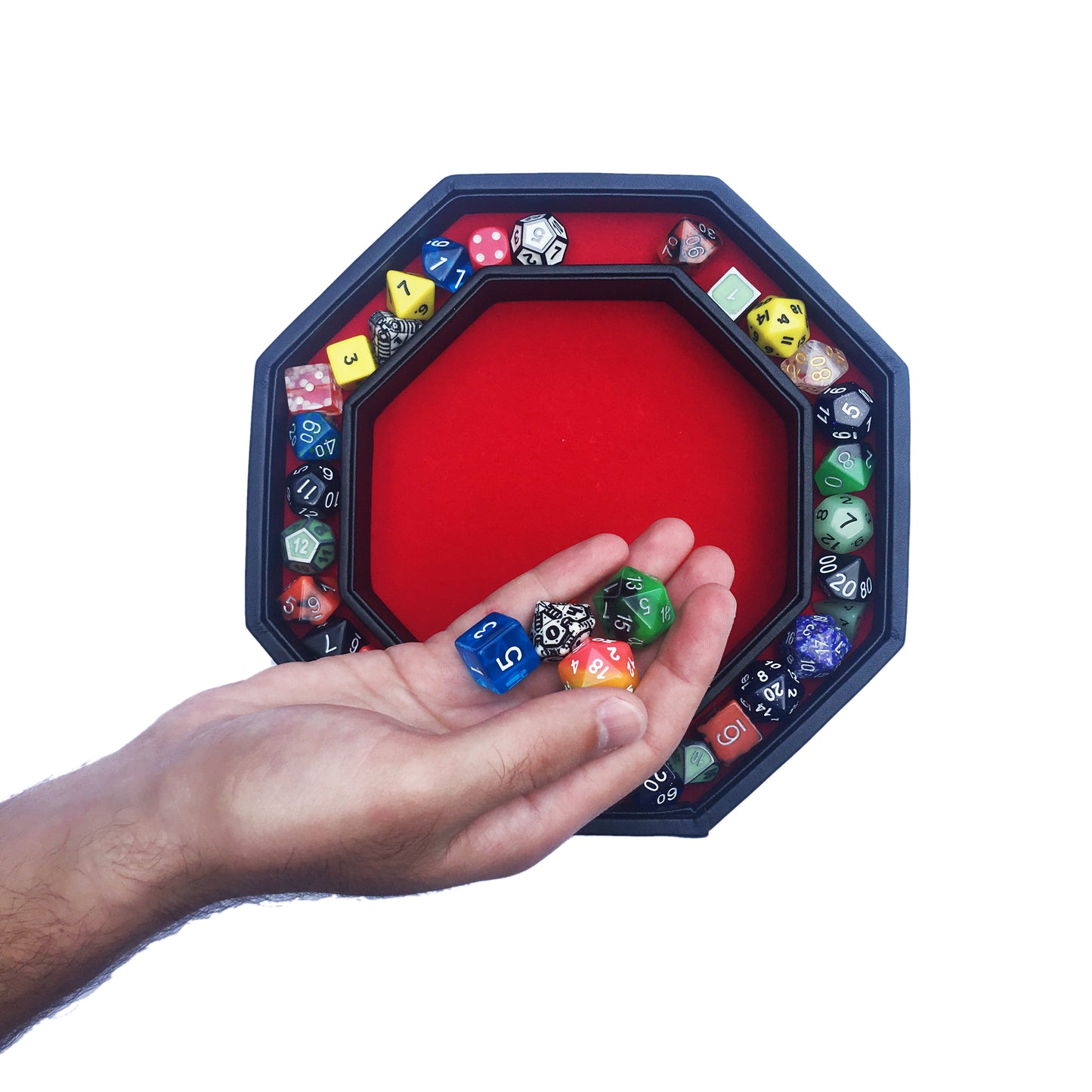 RED Fire Dragon - Dice Tray - 9"/23CM Octagon with Lid and Dice Staging Area