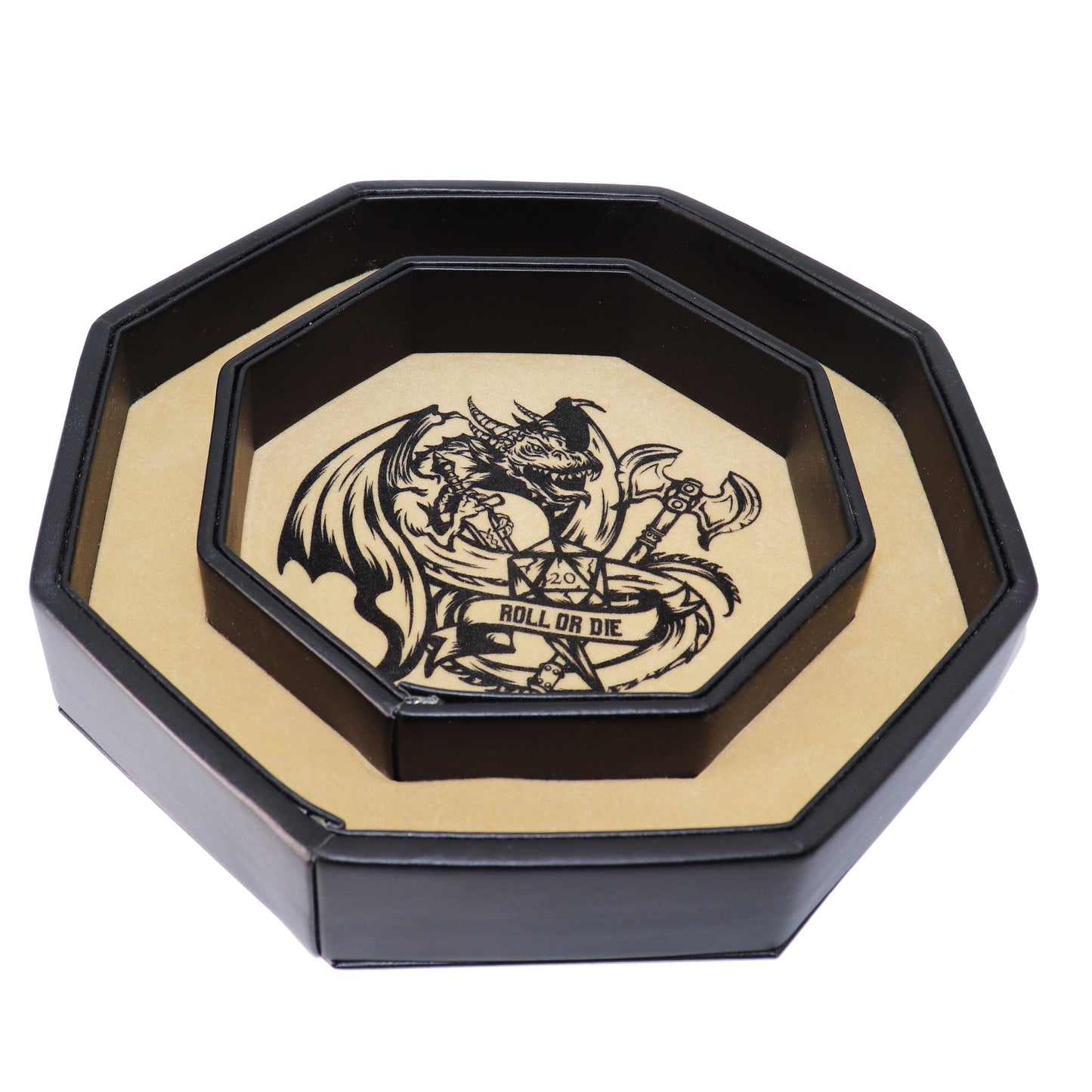 Chromatic Gold Fire Dragon Dice Tray 9" Octagon with Lid and Dice Staging Area