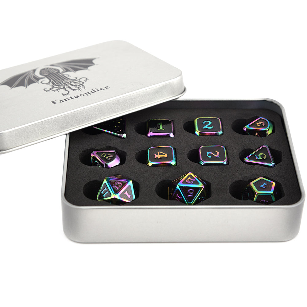 Cthulhu Scale Armor Rainbow Metal Dice Set (11 Dice Set)