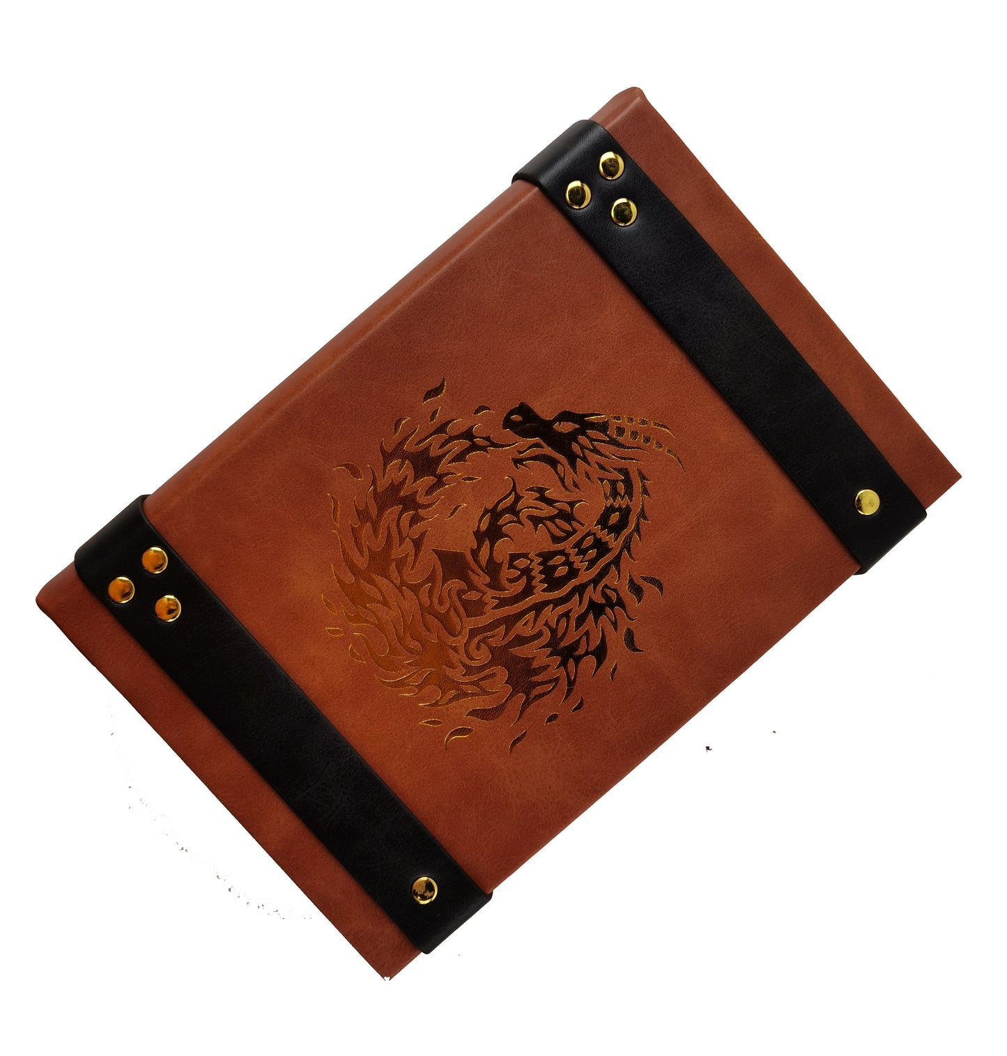 Fire Dragon Book-Shaped Gold Deep Purple Velvet Fire Rolling Magic Book Tray for All Tabletop RPGs Like D&D , Call of Cthulhu, Shadowrun.