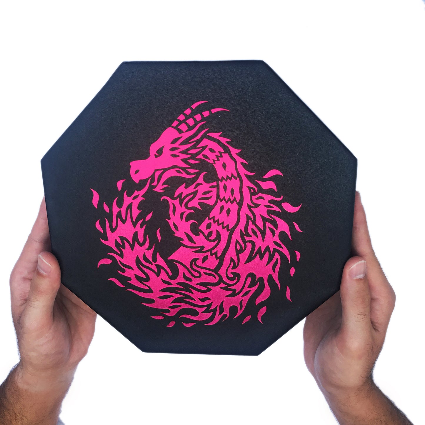 Pink Fire Dragon - Dice Tray - 9" Octagon with Lid and Dice Staging Area