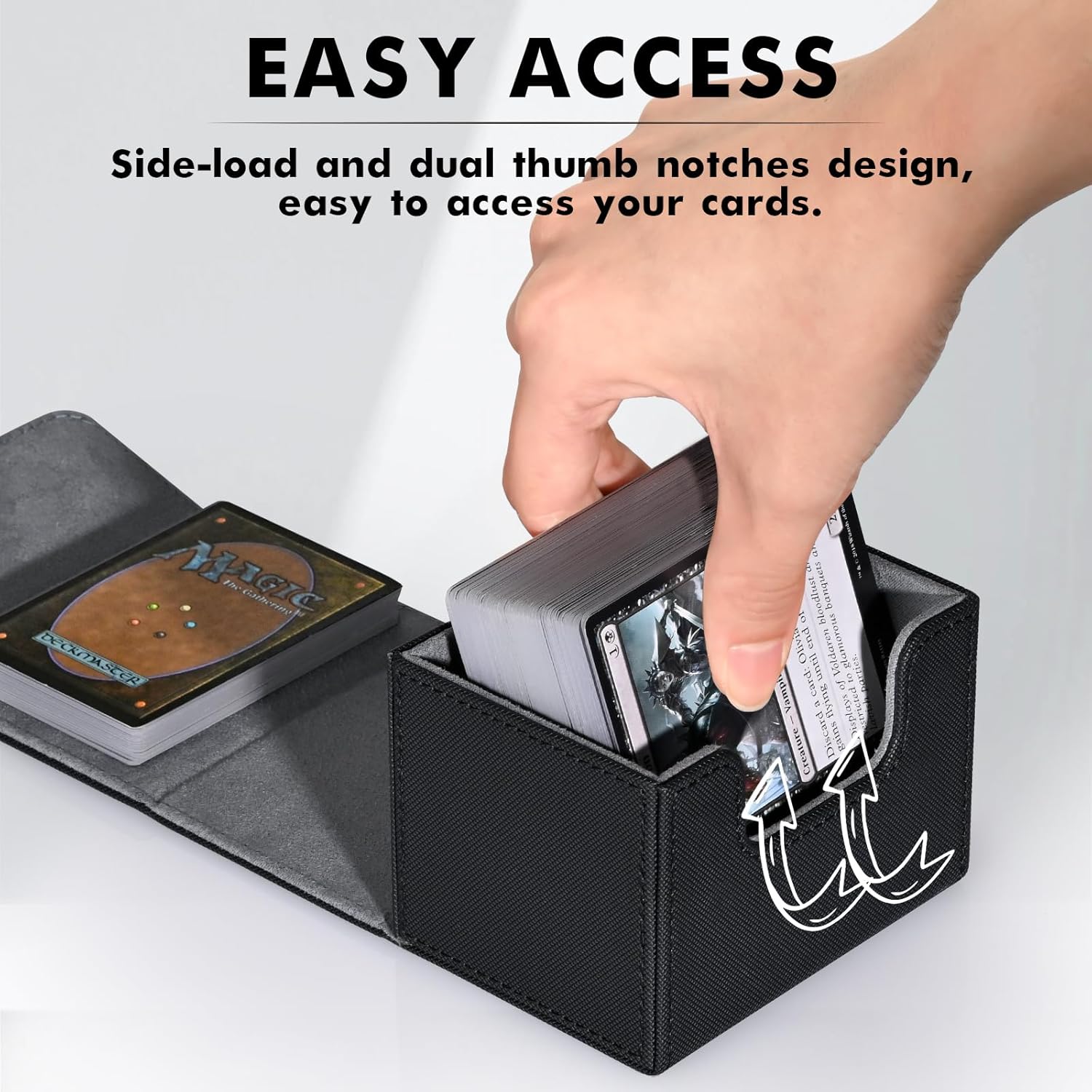 PU Leather Magnetic Deck Box Fits 100+ Sleeved Cards Secure Storage for Trading Card Games (MTG, Pokmon, Yu-Gi-Oh) Black/Blue Inner PU Leather Magnetic Deck Box Fits 100+ Sleeved Cards Secure Storage for Trading Card Games (MTG, Pokmon, Yu-Gi-Oh) Black/Blue Inner