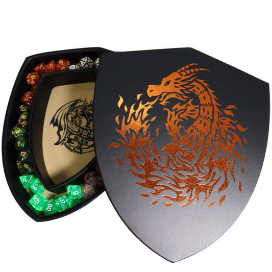 Shield Dice Tray Chromatic Fire Dragon with Lid and Dice Staging Area