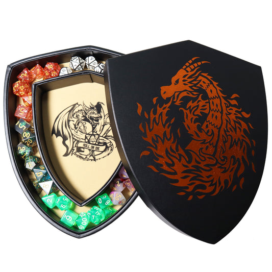 Shield Dice Tray Chromatic Fire Dragon with Lid and Dice Staging Area