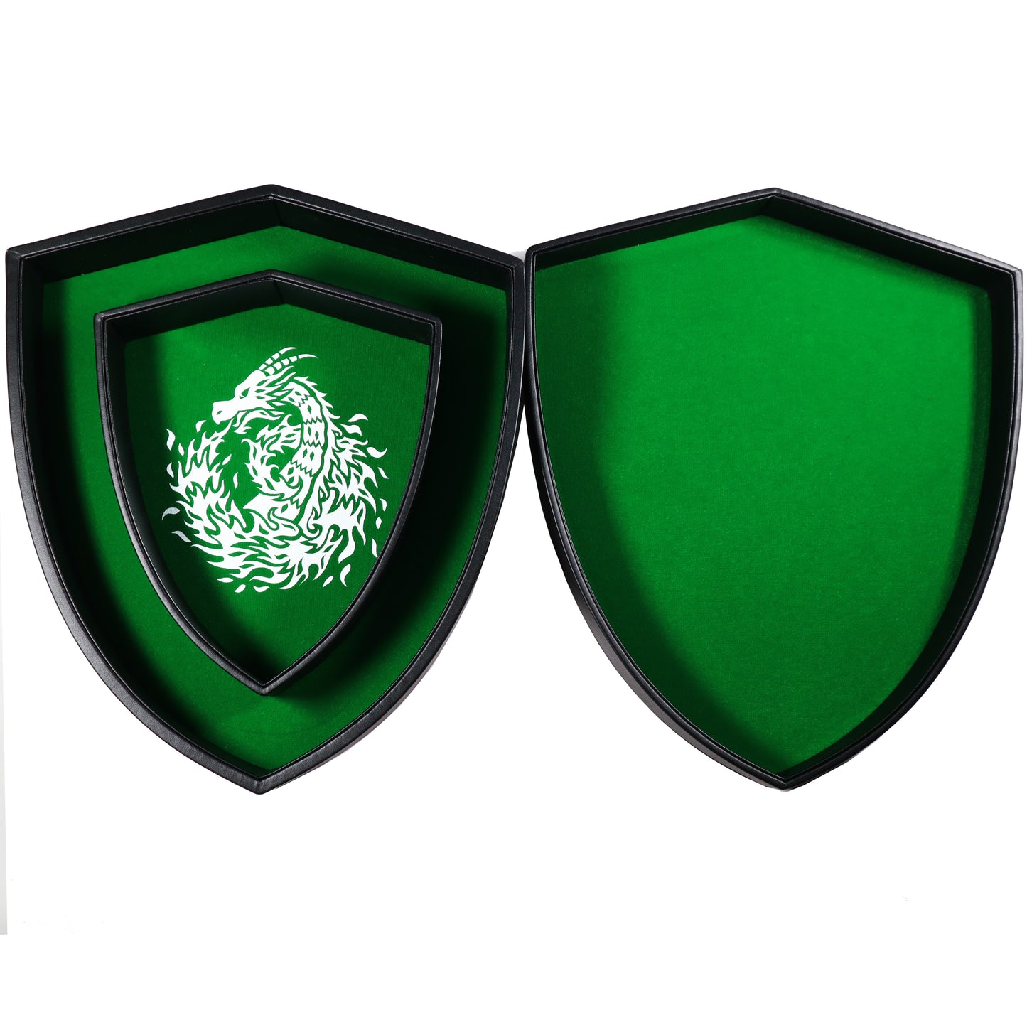 Shield Dice Tray Green Fire Dragon with Lid and Dice Staging Area