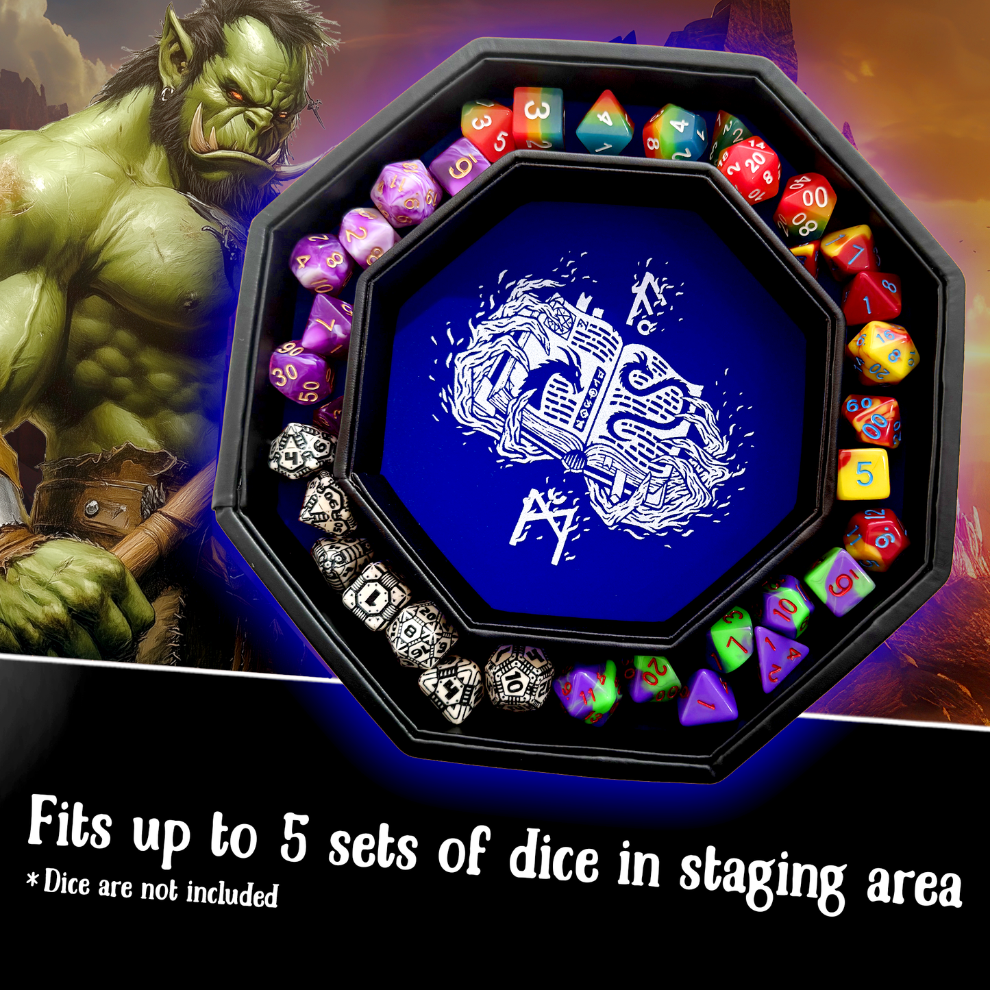 Fantasydice-Cthulhu Tome-Green – Vassoio per dadi 8 cm ottagonale con coperchio e zona di Fantasydice-Cthulhu Tome-Green – Vassoio per dadi 8 cm ottagonale con coperchio e zona di