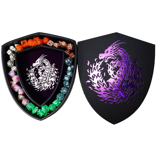 Shield Dice Tray Purple Fire Dragon with Lid and Dice Staging Area