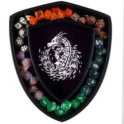 Shield Dice Tray Purple Fire Dragon with Lid and Dice Staging Area