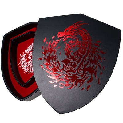 Shield Dice Tray Red Fire Dragon with Lid and Dice Staging Area
