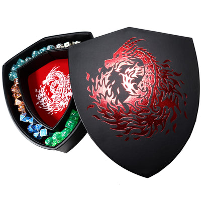 Shield Dice Tray Red Fire Dragon with Lid and Dice Staging Area