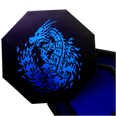 Blue Fire Dragon - Dice Tray - 9" Octagon with Lid and Dice Staging Area