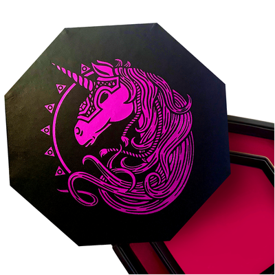 Pink War Unicorn - Dice Tray - 9" Octagon with Lid and Dice Staging Area