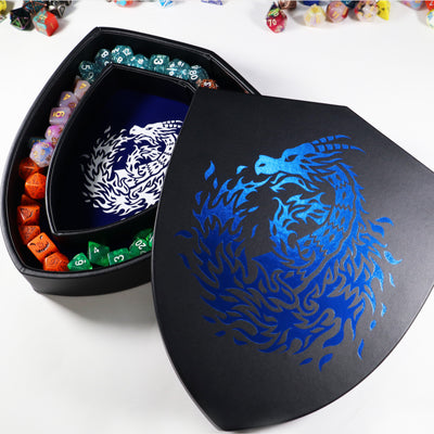Shield Dice Tray Blue Fire Dragon with Lid and Dice Staging Area
