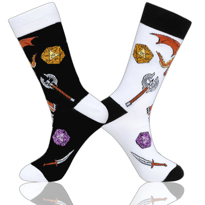 2 Pairs of Dungeons and Dragons DND Crew Socks Black and White US Size 8 - 12 (EU 41-45)