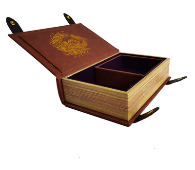Fire Dragon Book-Shaped Gold Deep Purple Velvet Fire Rolling Magic Book Tray for All Tabletop RPGs Like D&D , Call of Cthulhu, Shadowrun.