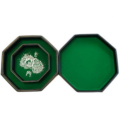 Green Fire Dragon - Dice Tray With Spellbook Art 8" Octagon with Lid and Dice Staging Area